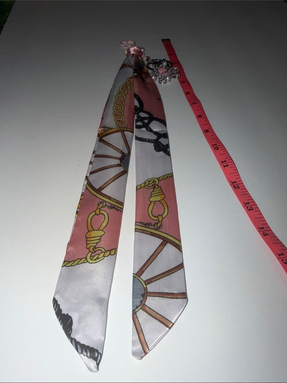 Pink Chain & Wheel Print Skinny Scarf Ribbon